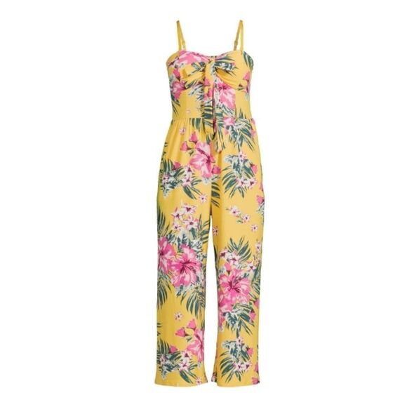 Women's Juniors Floral Strapless Tie Front Jumpsuit - Picture 3 of 7